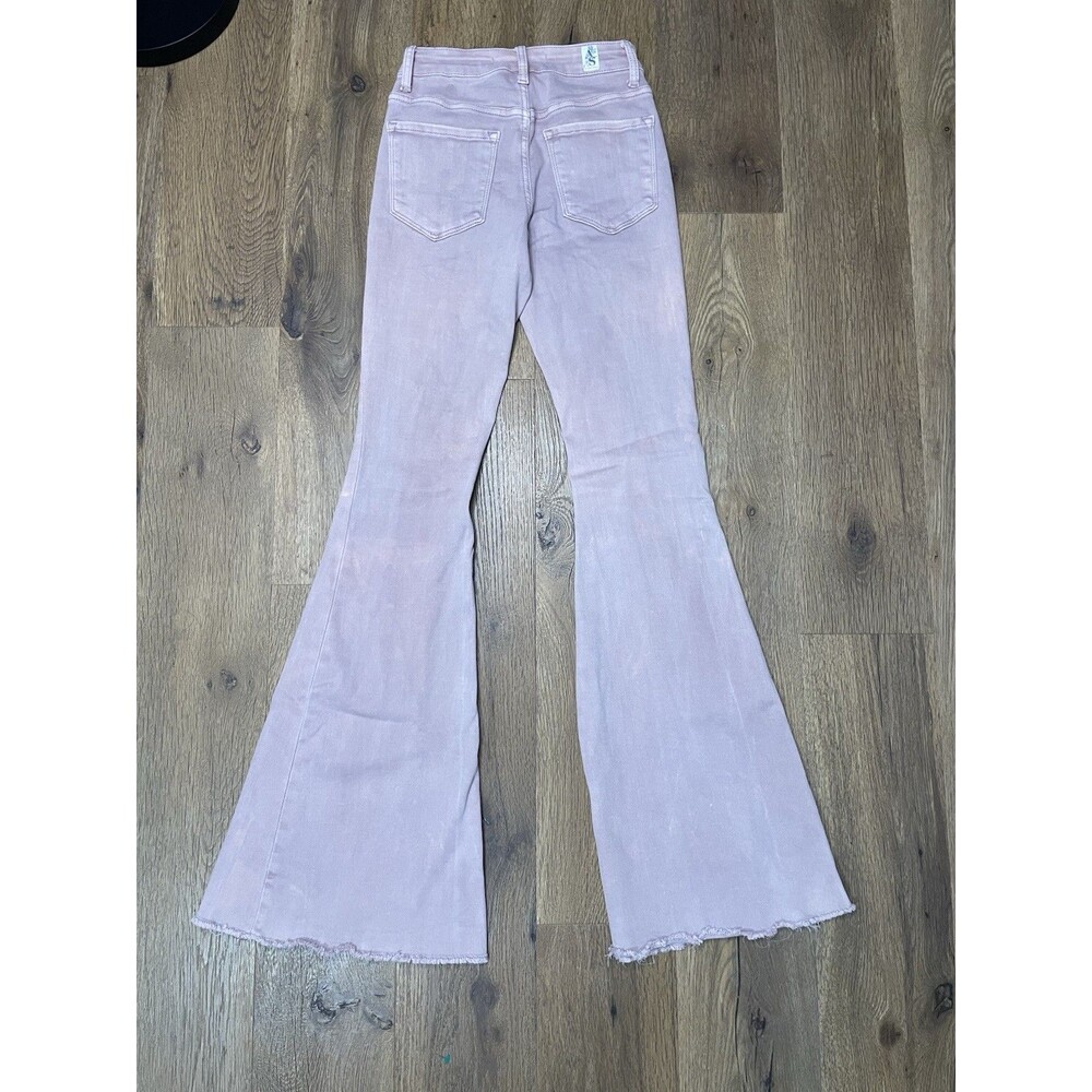 Altar'd State Women's Raw Hem Rose Pink Acid Wash Flare Jeans - Size 24 - Picture 8 of 8